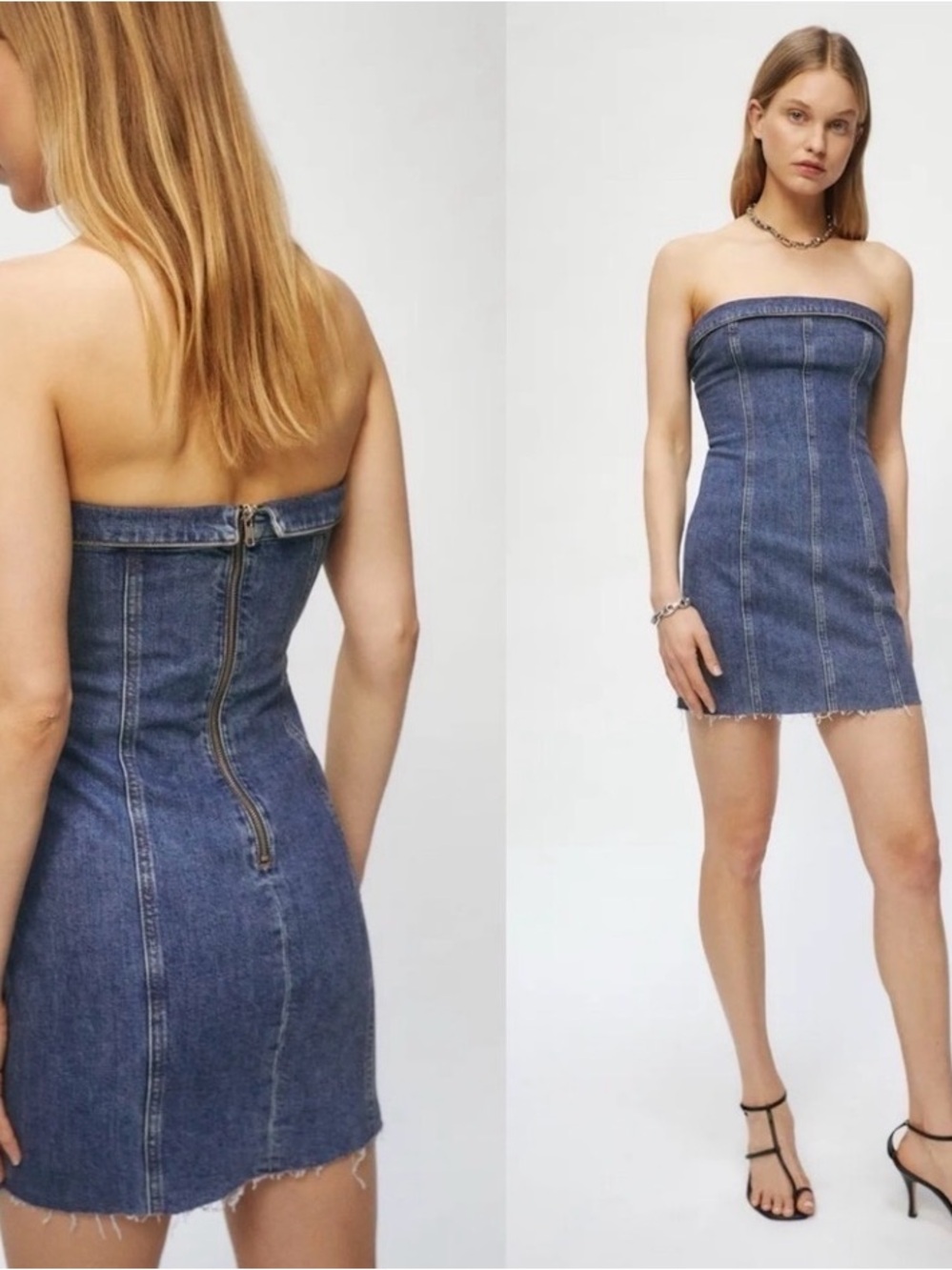 Reformation Strapless Denim Mini Dress in Blue